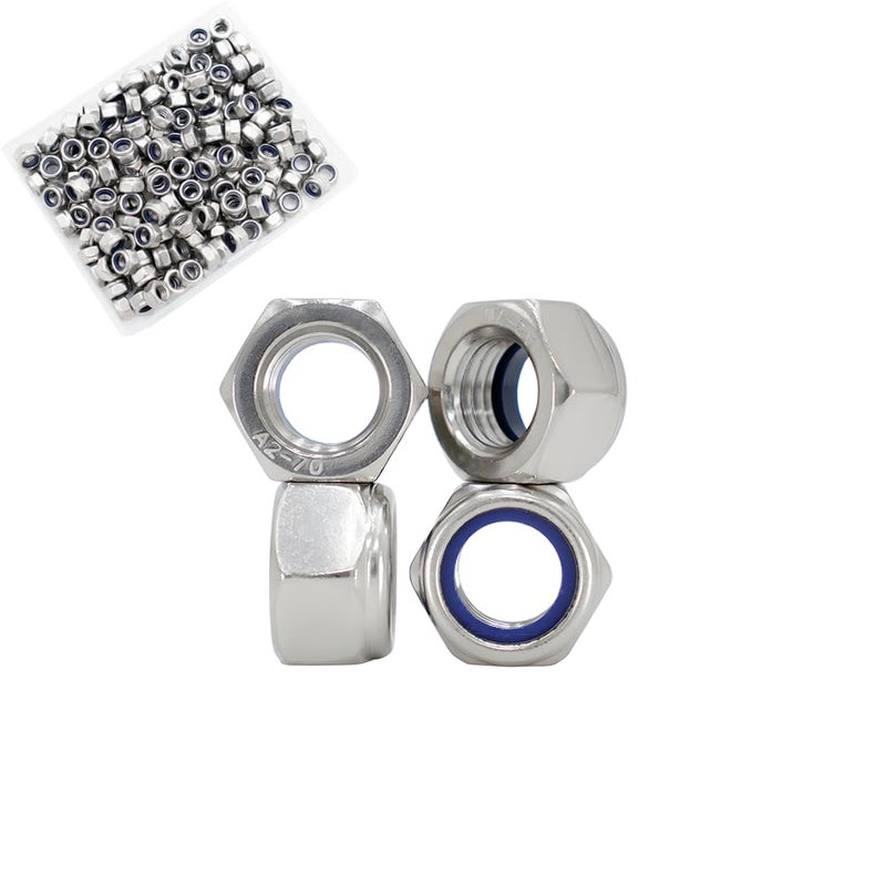 STORMCUBE M5x0.8mm Nylon Insert Hex Lock Nuts 200 Pack 304 Stainless Steel DIN985 Self-Locking Nylon Lock Nuts Plain Finish for Industrial Construction Fasteners (M5x0.8mm, 200 Pack) - Image 1